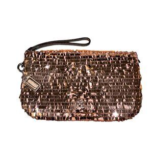 Coach Rose Gold/Champagne Pink Sequin & Leather Clutch Wristlet, Night Out Party